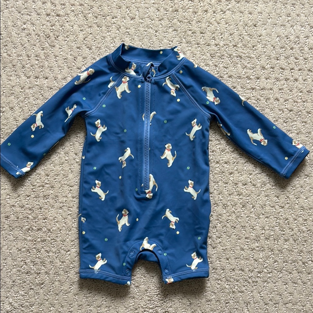 Janie & Jack Blue Baby Swim Suit with Dog Print, Size 0-3 months